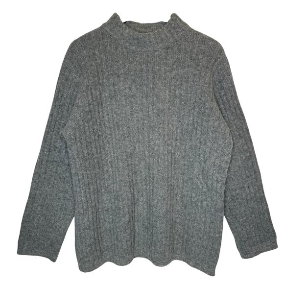 United Colors of Benetton Wool Blend Mock Neck Sweater Gray Rib Pullover Large - Picture 1 of 4